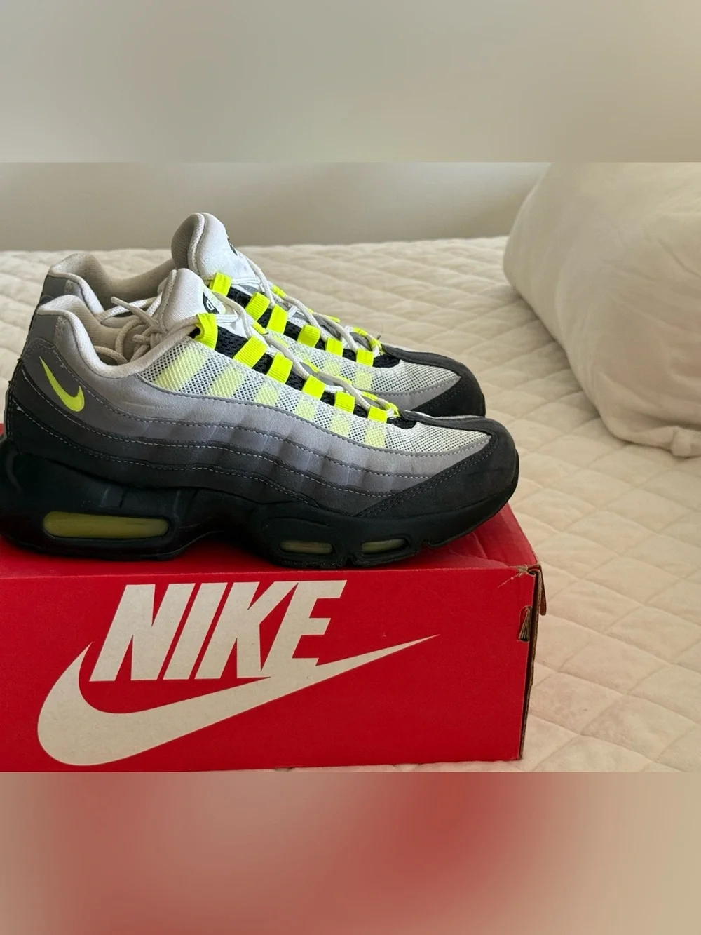 Nike Men’s Air Max 95 Sneakers - Gray with Neon Yellow Accents